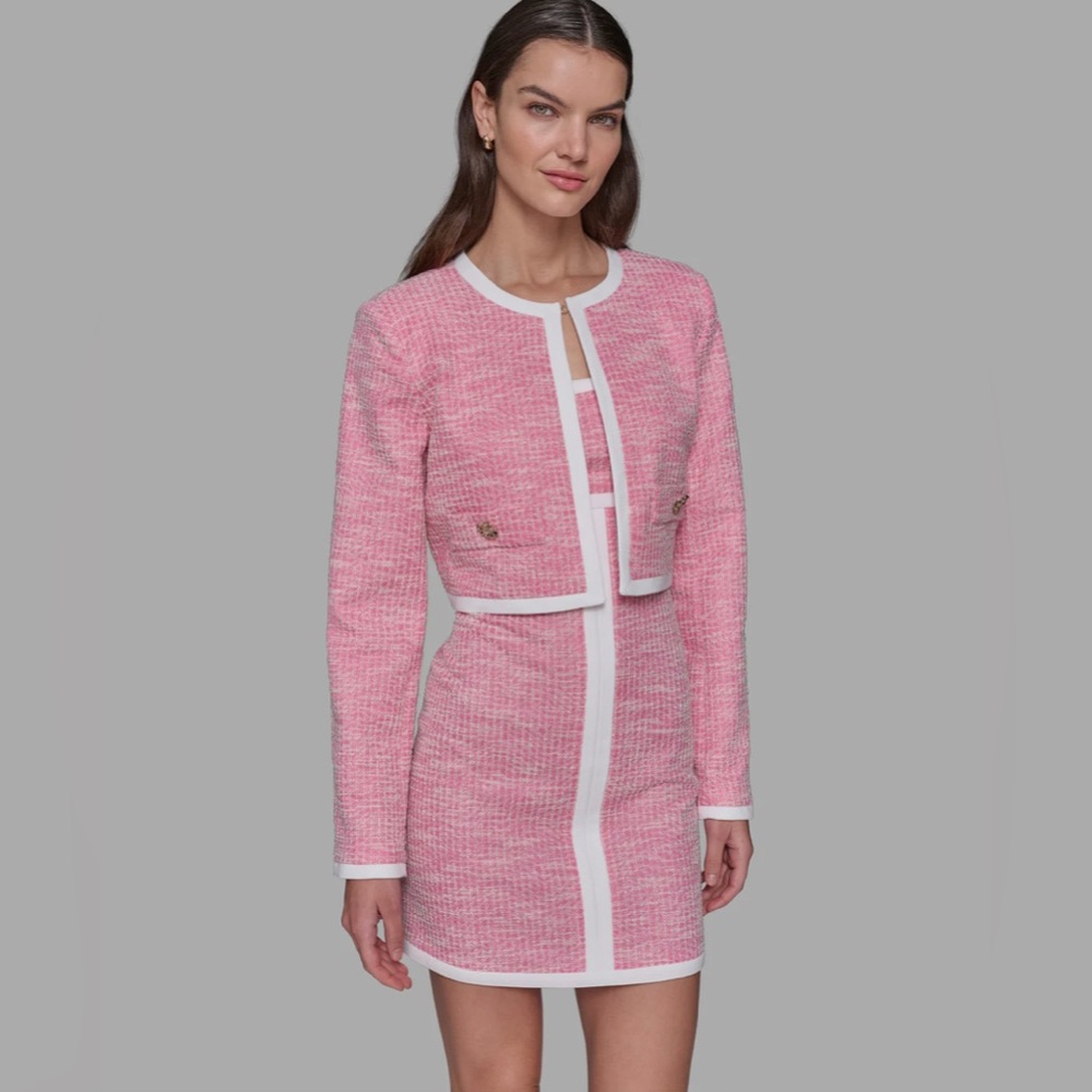 Karl Lagerfeld Size 8 Knit Tweed Lady  Jacket Pink NWT